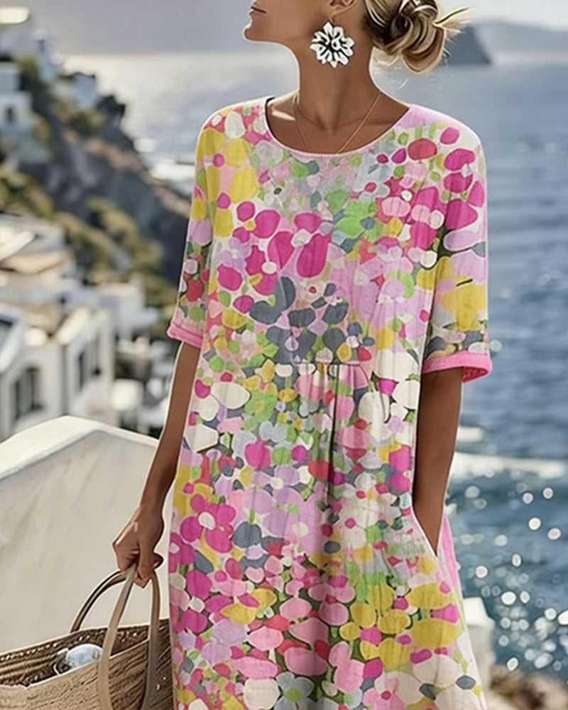 Angele - Robe mi-longue d'été à motif floral élégant