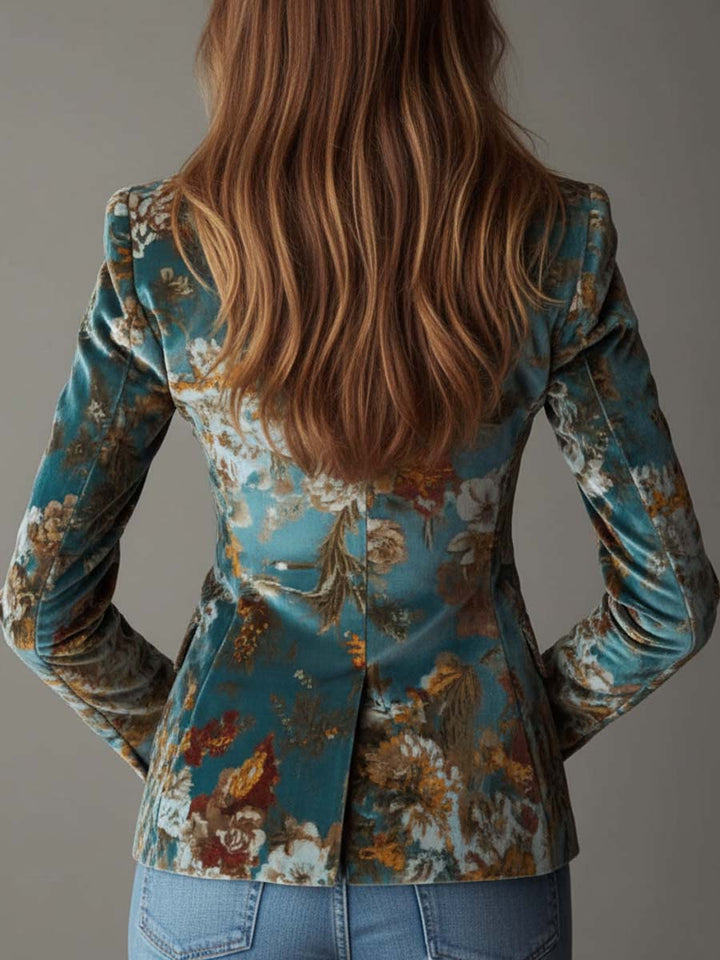 Odette | Blazer Velours Fleuri Vintage