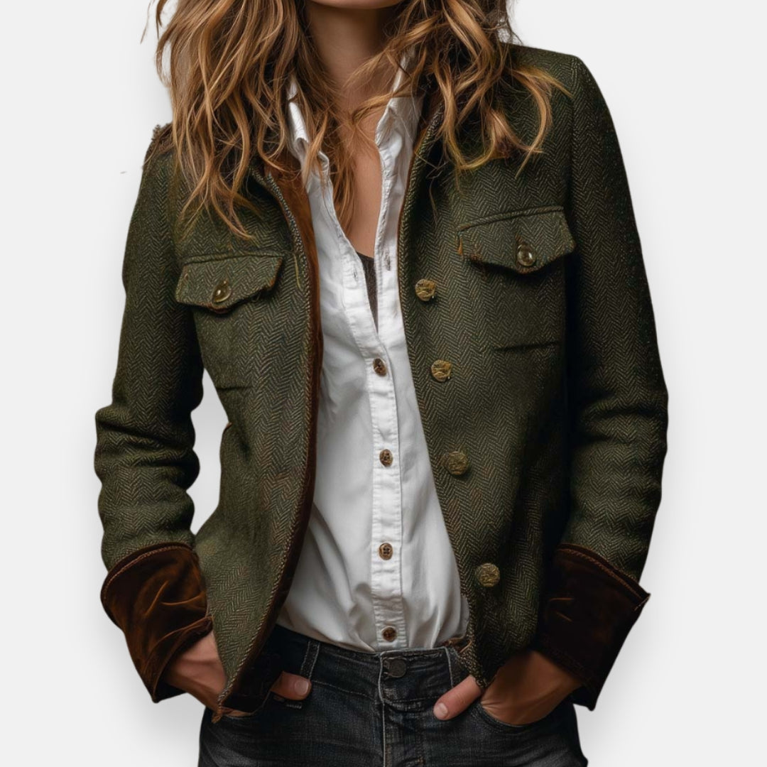 Geraldine – Veste Tweed avec Détails en Velours