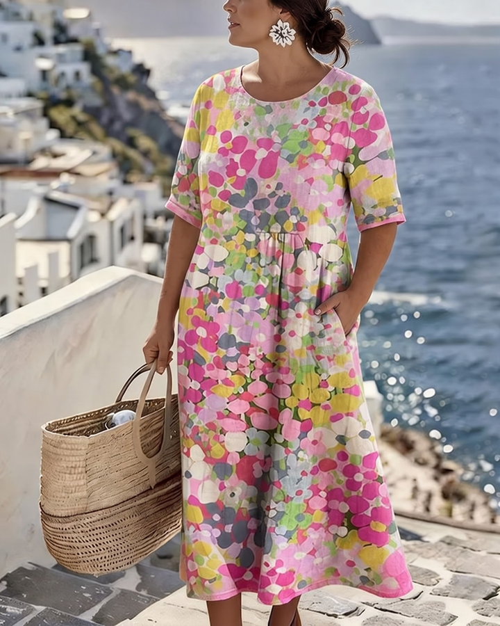 Angele - Robe mi-longue d'été à motif floral élégant