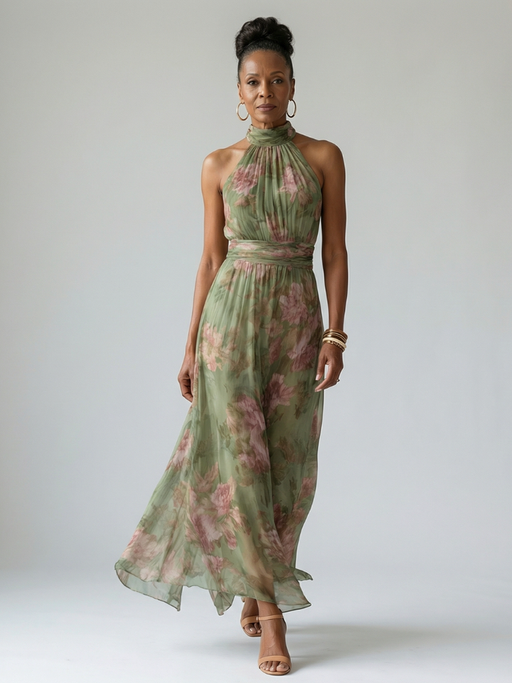 Mirelle | Robe midi à col licou froncé