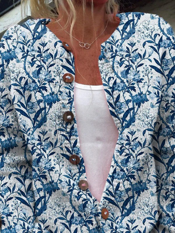 Floriane™ | Cardigan Fleuri Noué Bleu