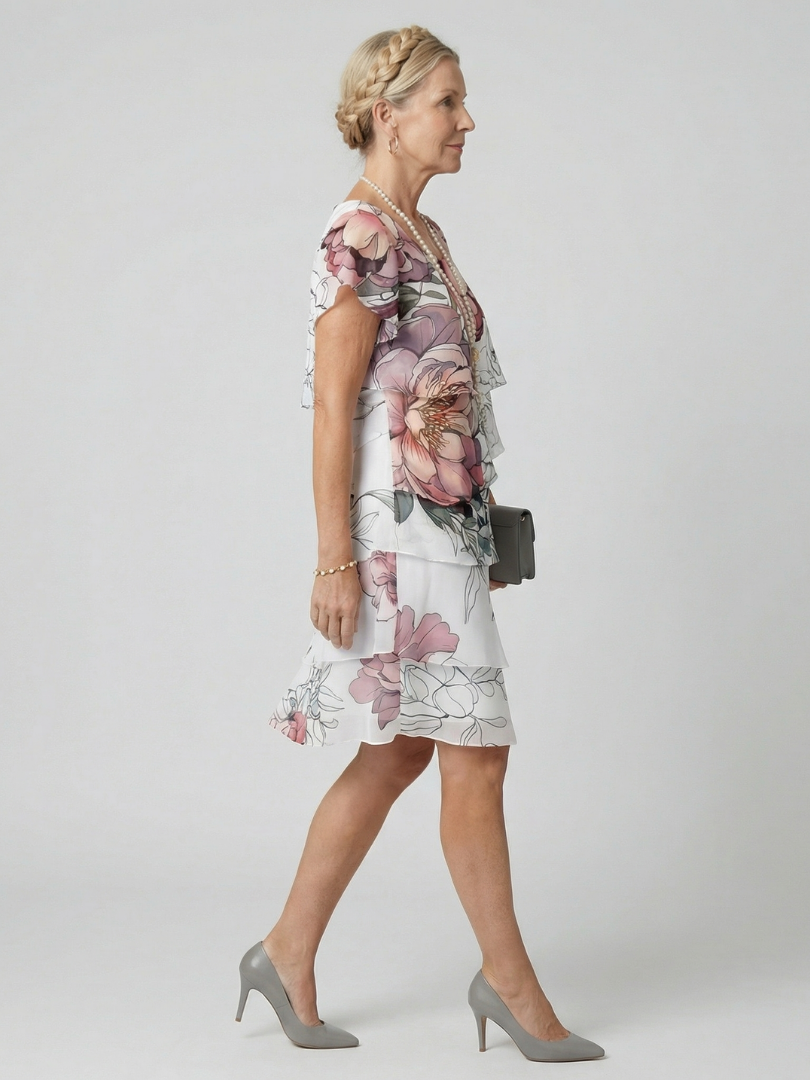Kualani | Robe fleurie élégante longueur genou