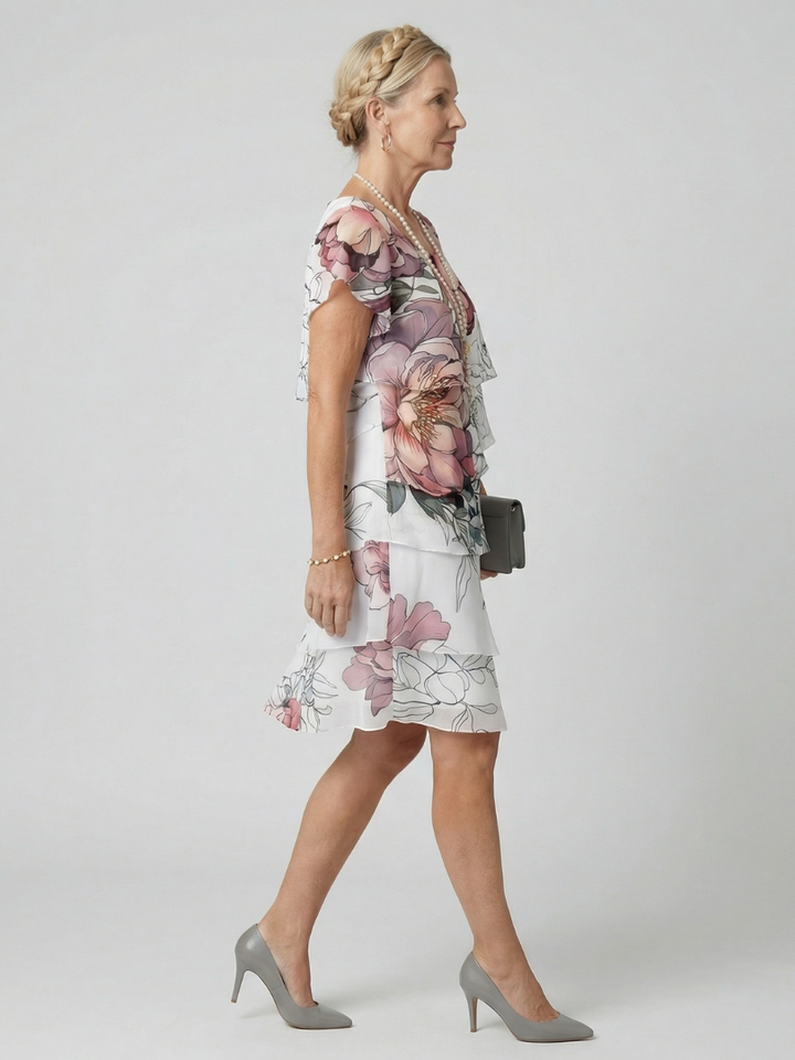 Kualani | Robe fleurie élégante longueur genou