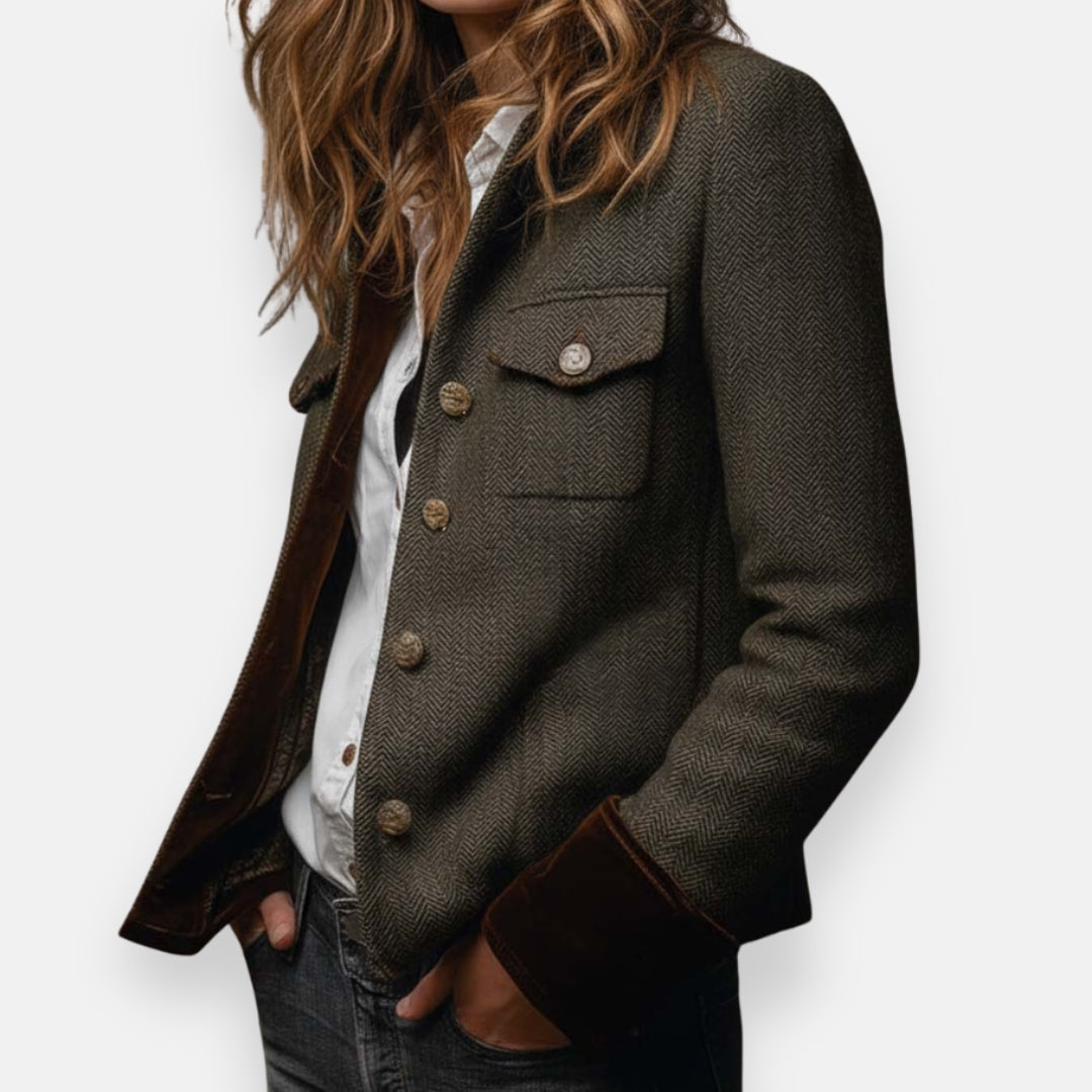 Geraldine – Veste Tweed avec Détails en Velours