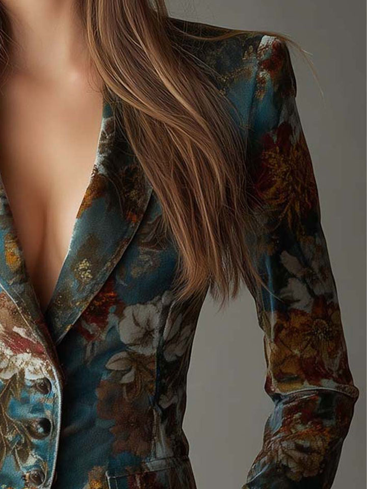 Odette | Blazer Velours Fleuri Vintage