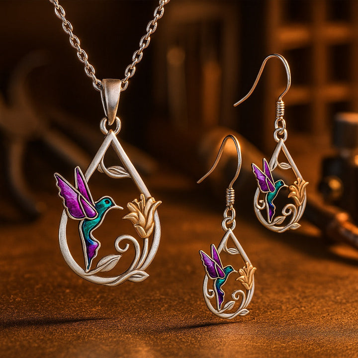 Magnifique Collier Colibri pour Femmes avec Boucles d'Oreilles Offertes