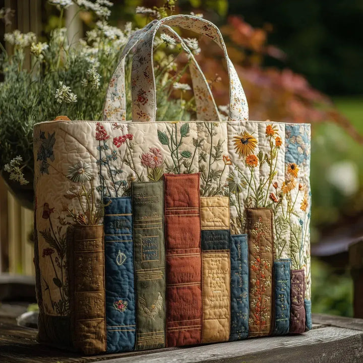 Sac matelassé artisanal - Livres et fleurs