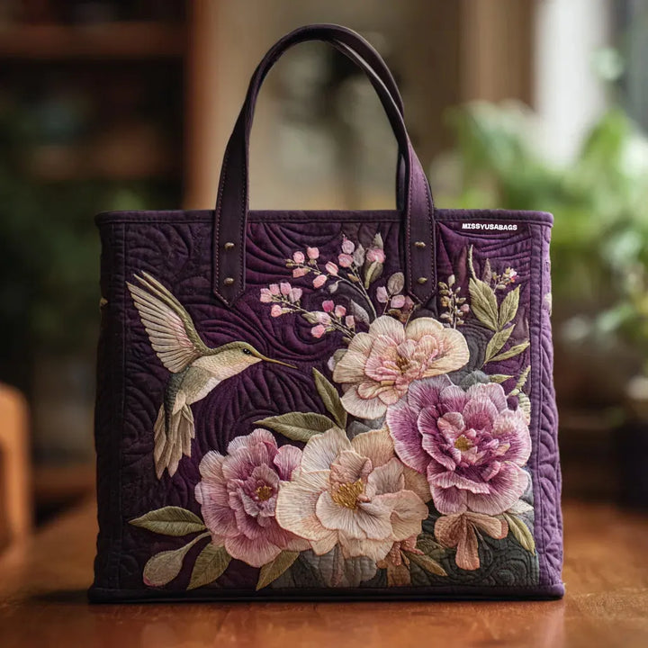 Sac matelassé artisanal - Colibris et orchidées