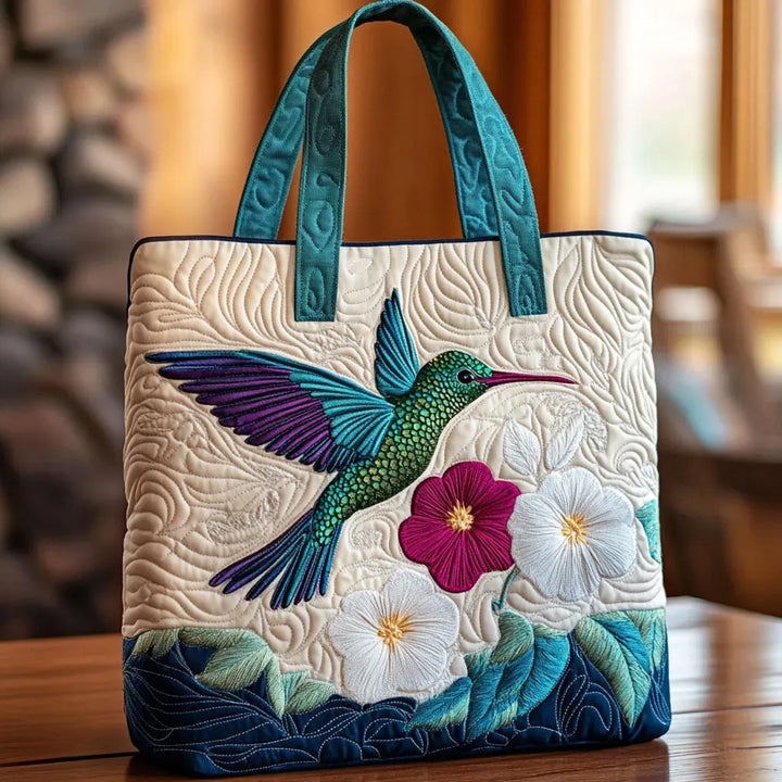 Sac matelassé - Colibri et fleur blanche
