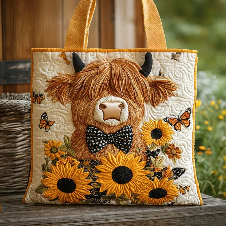 Sac matelassé - Vache Highland avec tournesols