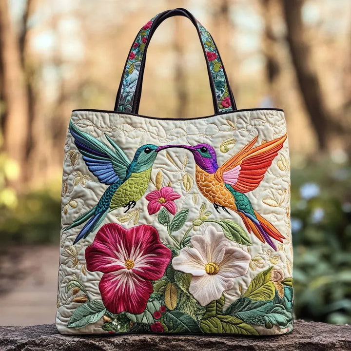 Sac matelassé - Colibri et fleurs blanches