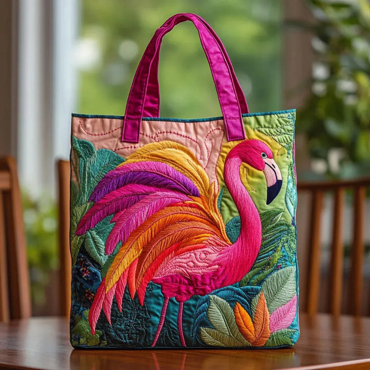 Sac cabas matelassé - Flamant arc-en-ciel