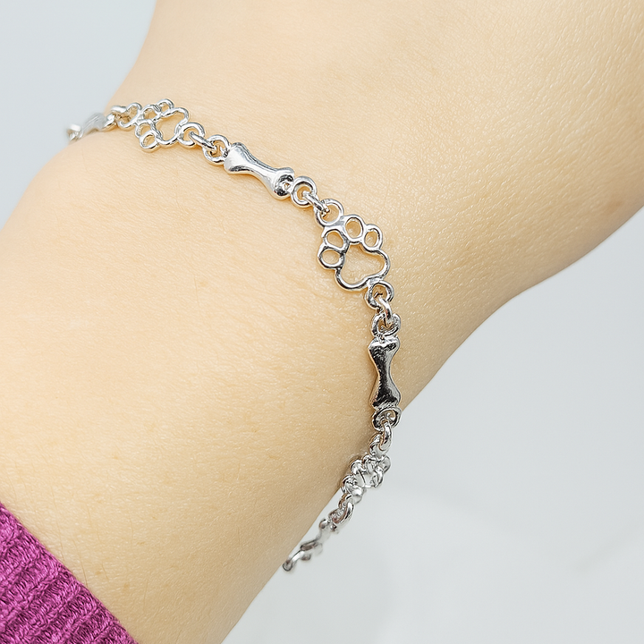 Bracelet Édition Limitée en Argent Pur avec Breloques Patte de Chien et Os