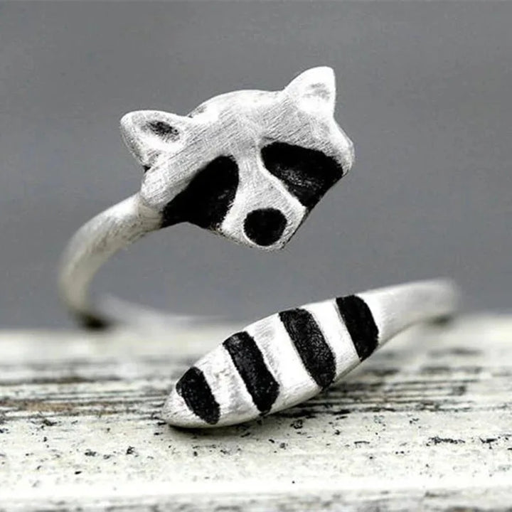 Bague Ajustable Raton Laveur Vintage Argent