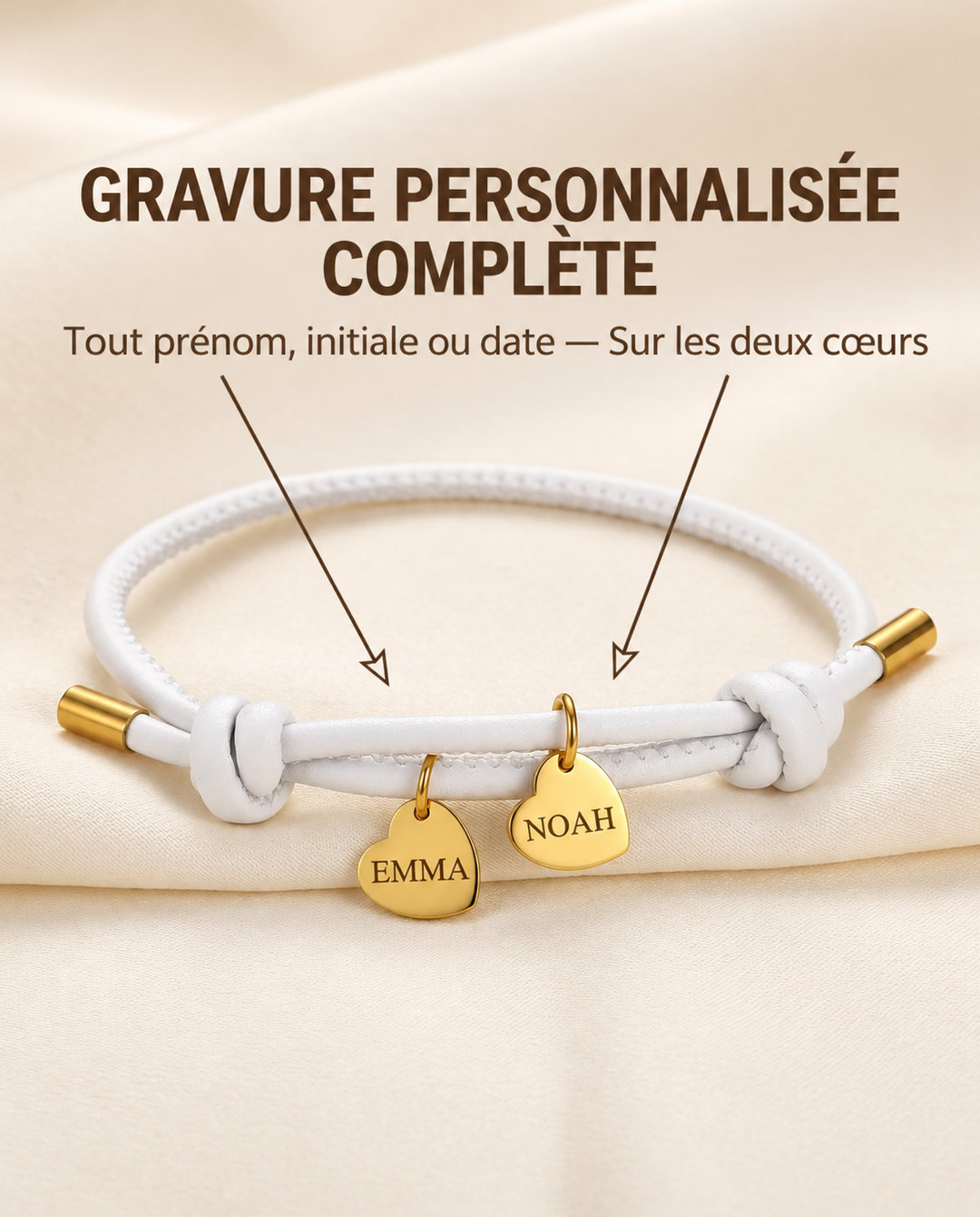 Double Cœur | Bracelet en Cuir Personnalisé