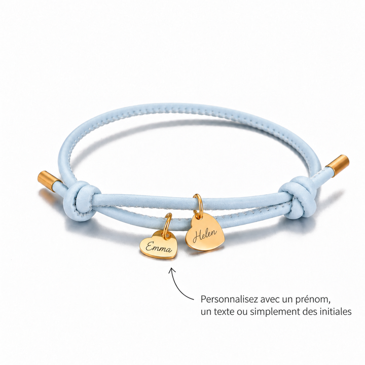 Double Cœur | Bracelet en Cuir Personnalisé