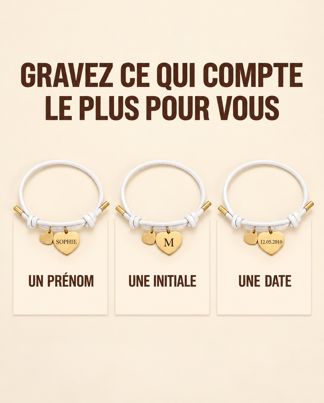 Double Cœur | Bracelet en Cuir Personnalisé