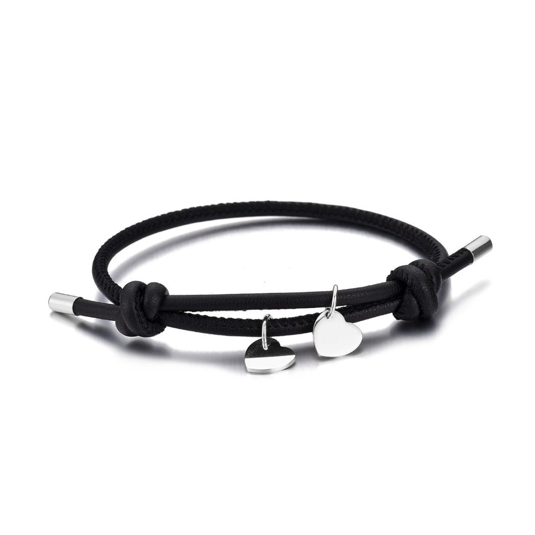 Bracelet Double Cœur – Noir / Argent