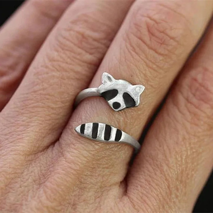 Bague Ajustable Raton Laveur Vintage Argent