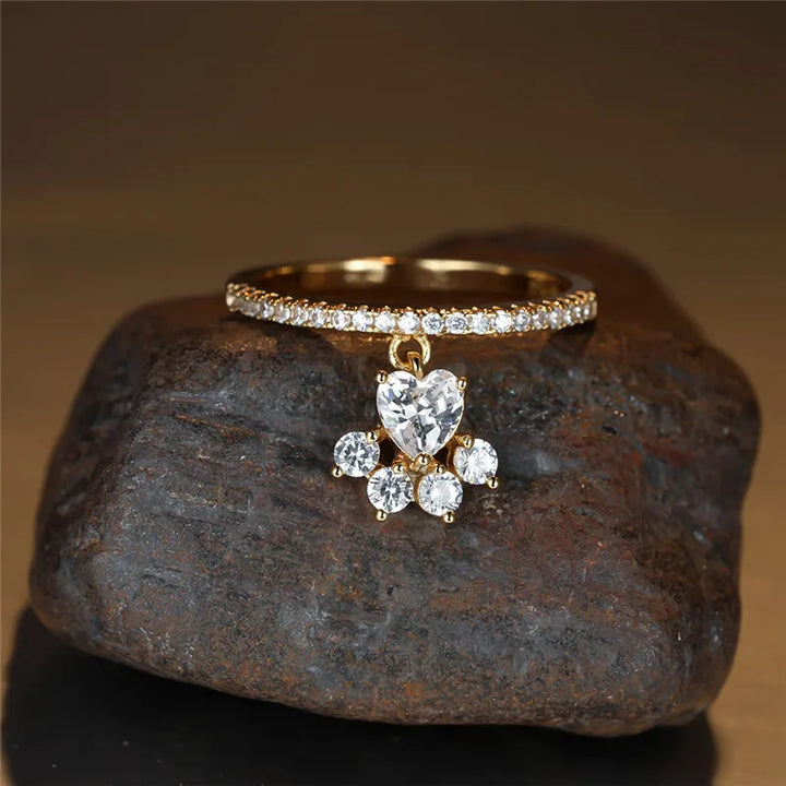 Bague Vintage Patte de Chat et Pierre en Forme de Cœur – Ton Or et Argent