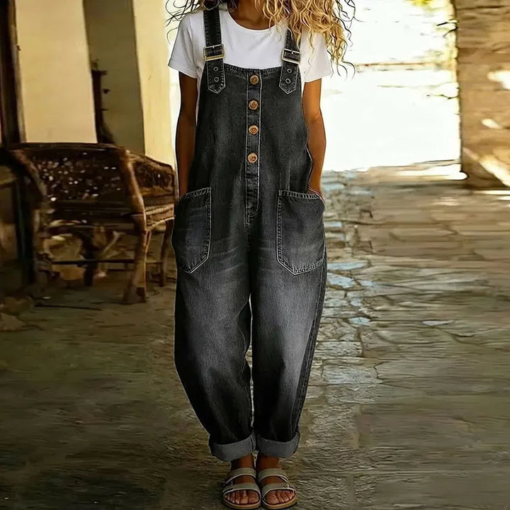 Saylor - Salopette Vintage en Coton Doux Look Denim avec Bretelles Ajustables