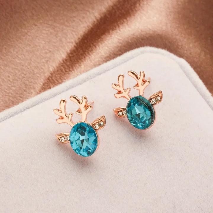 Boucles d'Oreilles Puces Cristal Renne Festif