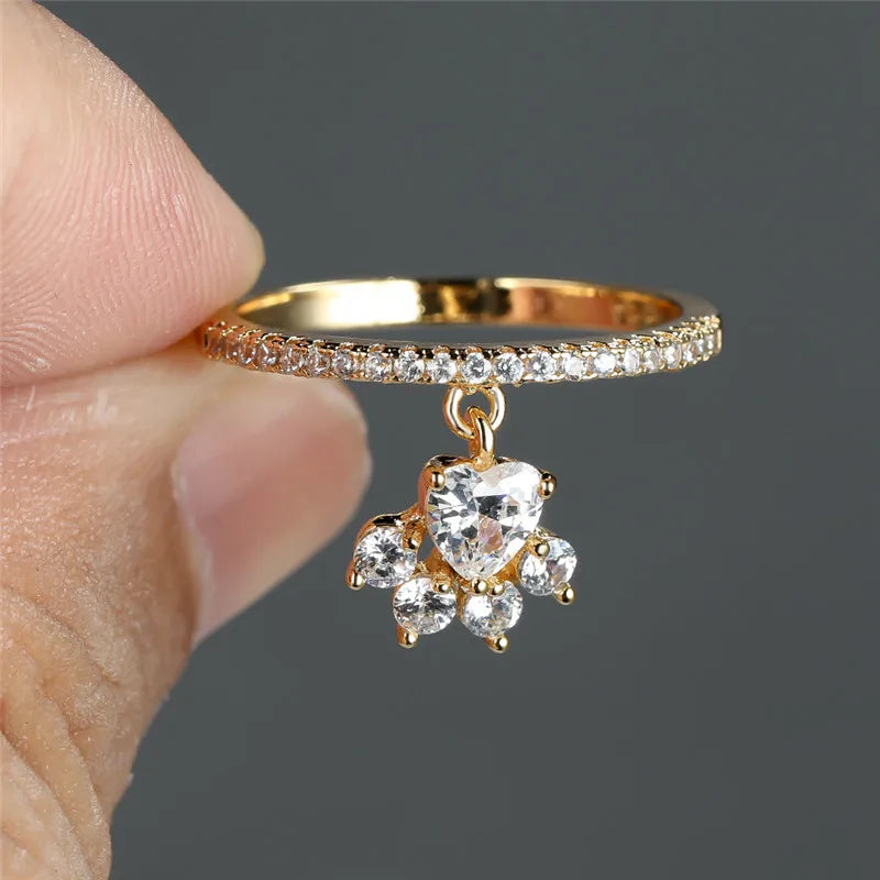 Bague Vintage Patte de Chat et Pierre en Forme de Cœur – Ton Or et Argent
