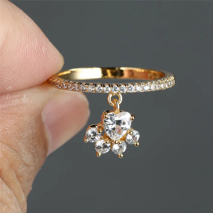 Bague Vintage Patte de Chat et Pierre en Forme de Cœur – Ton Or et Argent