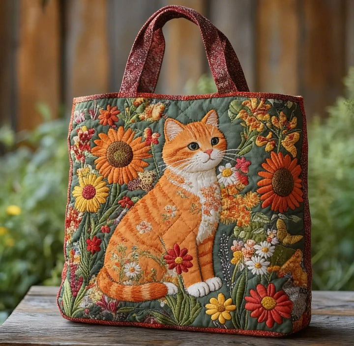 Sac cabas matelassé - Chat roux aux tournesols