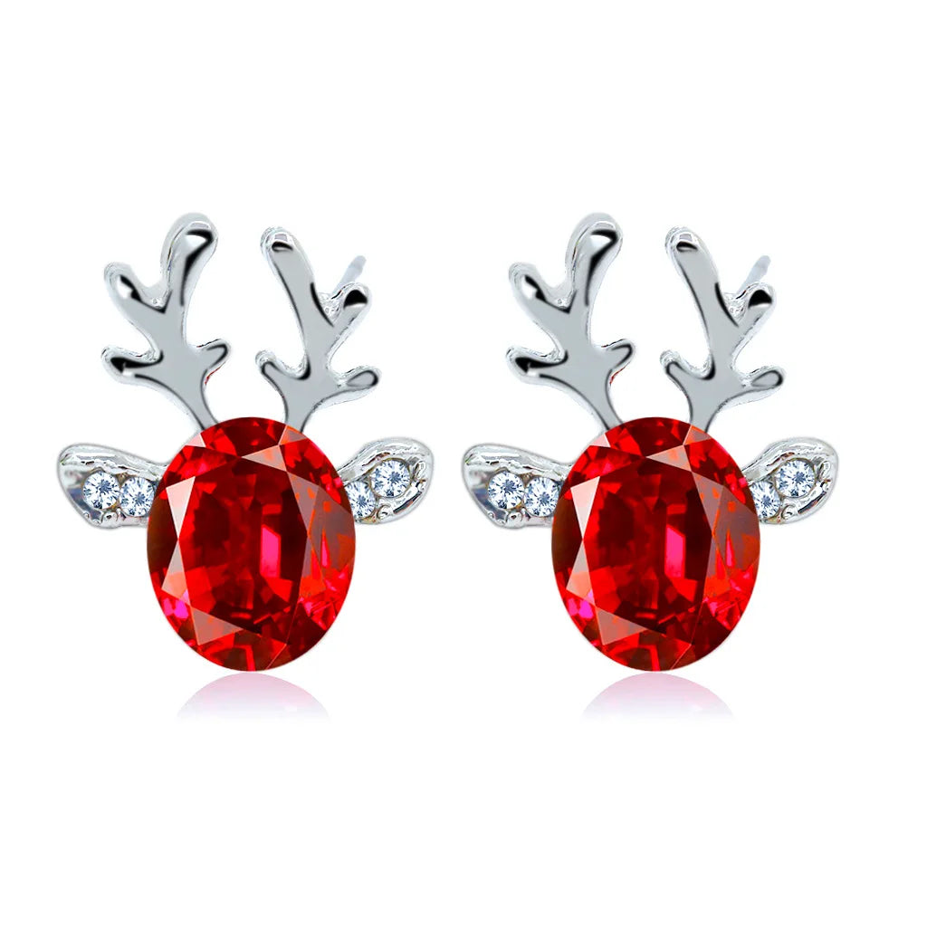 Boucles d'Oreilles Puces Cristal Renne Festif