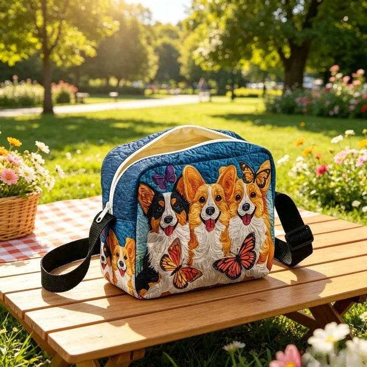 Sac bandoulière Floravie – motif Corgis & papillons