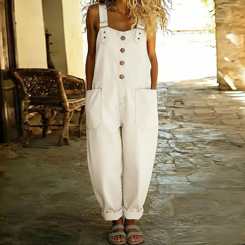 Saylor - Salopette Vintage en Coton Doux Look Denim avec Bretelles Ajustables