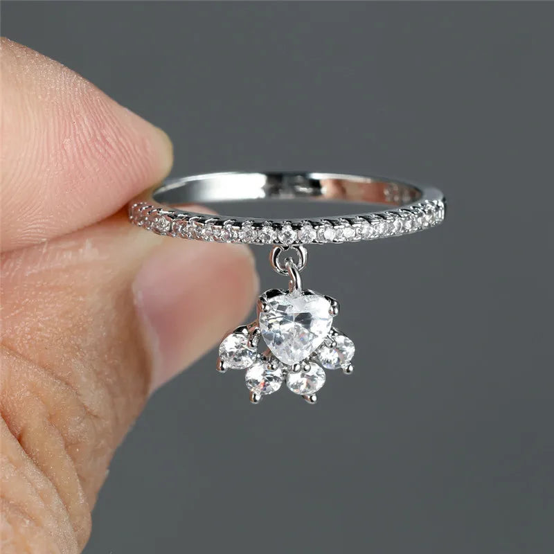 Bague Vintage Patte de Chat et Pierre en Forme de Cœur – Ton Or et Argent