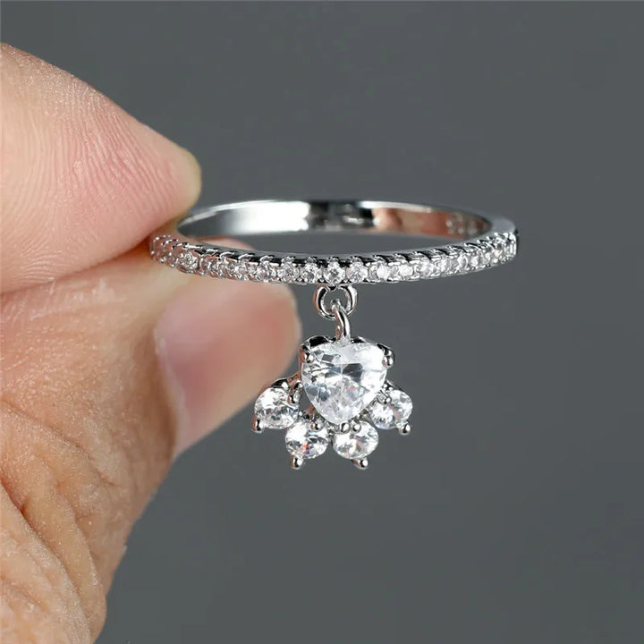 Bague Vintage Patte de Chat et Pierre en Forme de Cœur – Ton Or et Argent