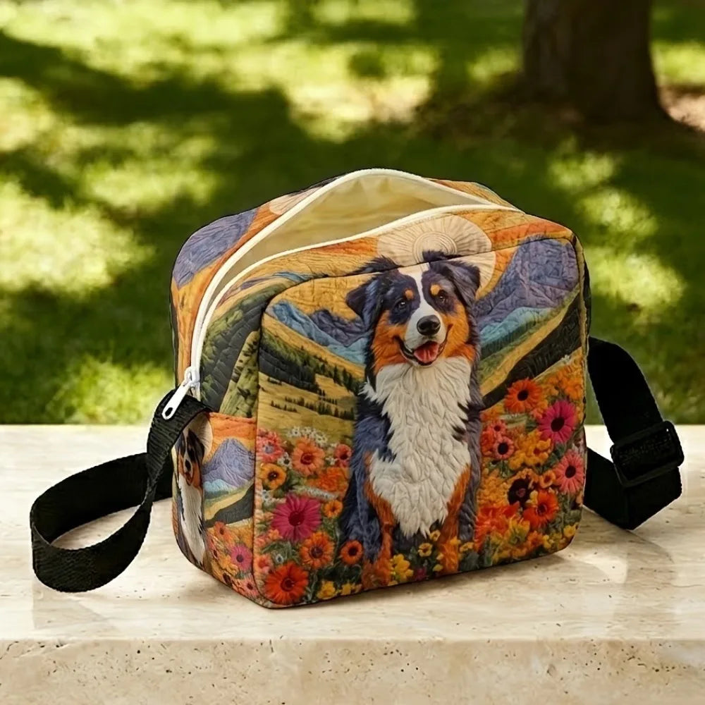 Sac bandoulière Floravie – motif Chien & fleurs