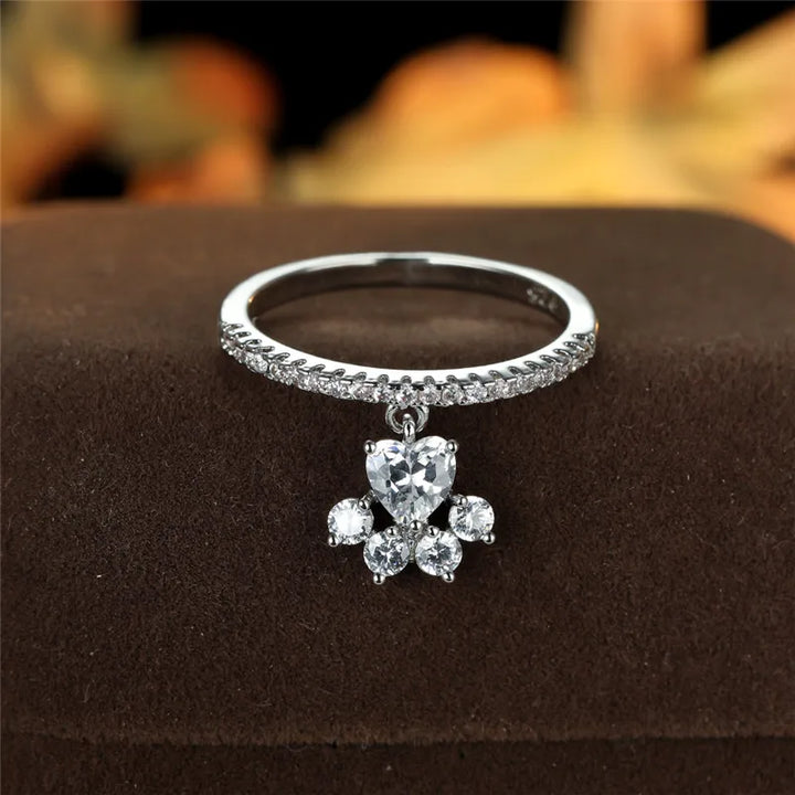 Bague Vintage Patte de Chat et Pierre en Forme de Cœur – Ton Or et Argent