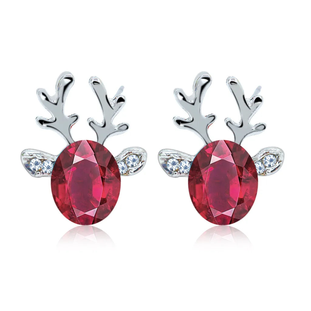 Boucles d'Oreilles Puces Cristal Renne Festif