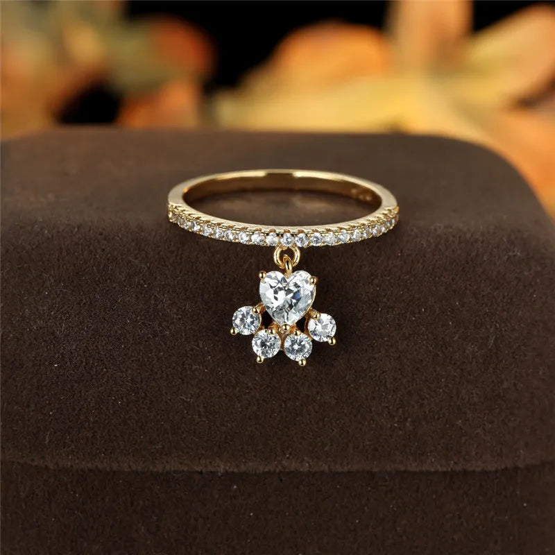 Bague Vintage Patte de Chat et Pierre en Forme de Cœur – Ton Or et Argent