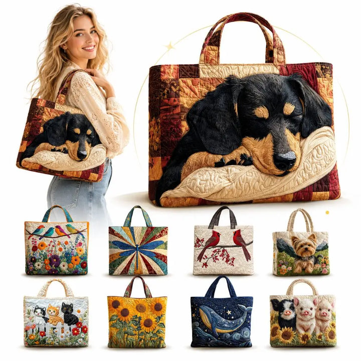 Sac cabas – Teckel endormi, porté à l'épaule