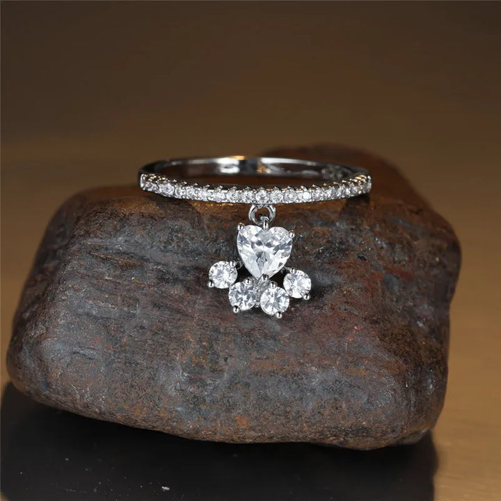 Bague Vintage Patte de Chat et Pierre en Forme de Cœur – Ton Or et Argent