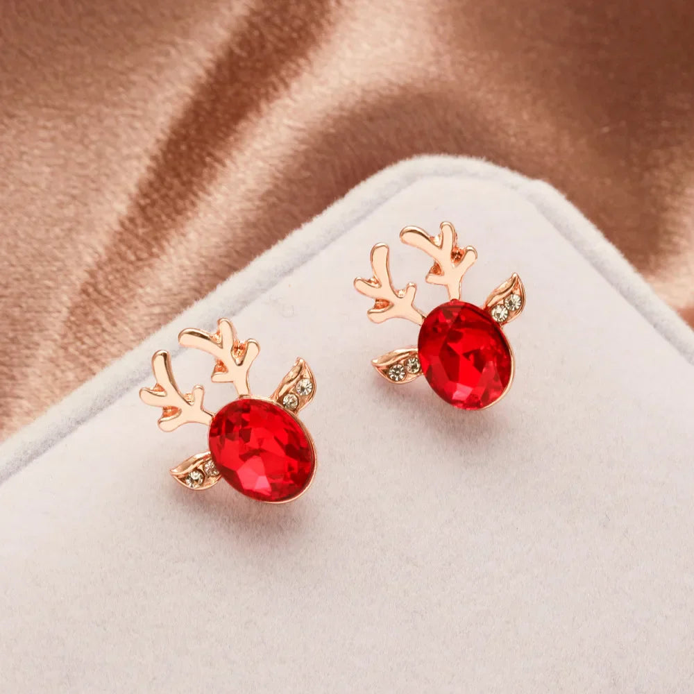 Boucles d'Oreilles Puces Cristal Renne Festif