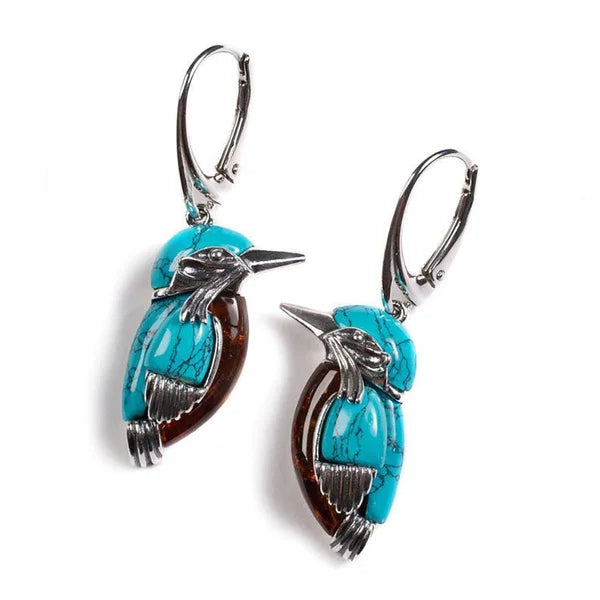 Boucles d'Oreilles Colibri Bleu en Émail