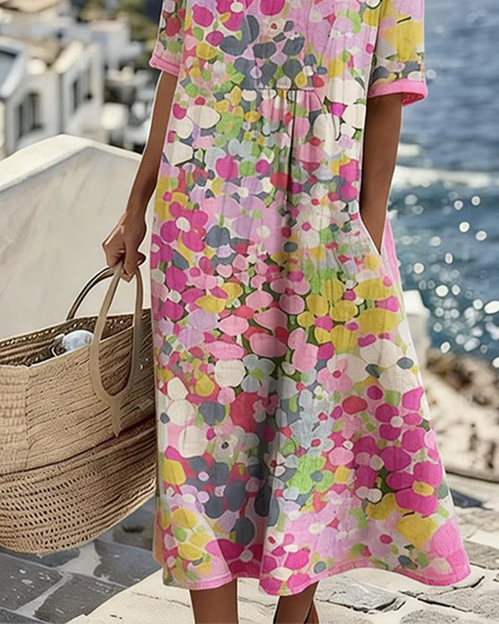 Angele - Robe mi-longue d'été à motif floral élégant