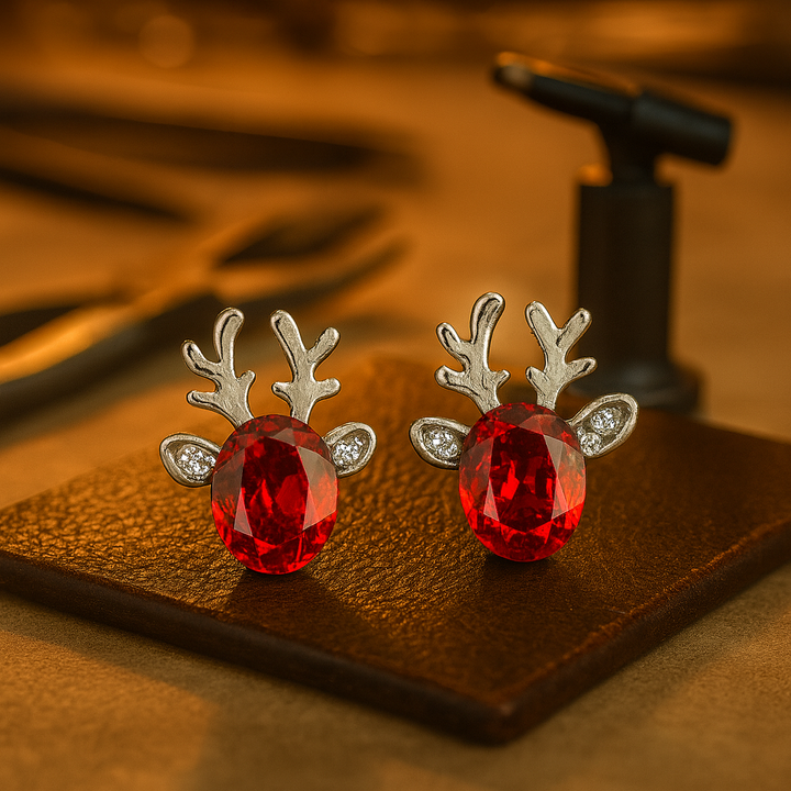 Boucles d'Oreilles Puces Cristal Renne Festif