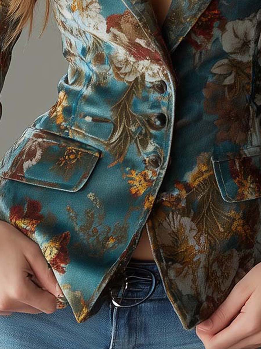 Odette | Blazer Velours Fleuri Vintage