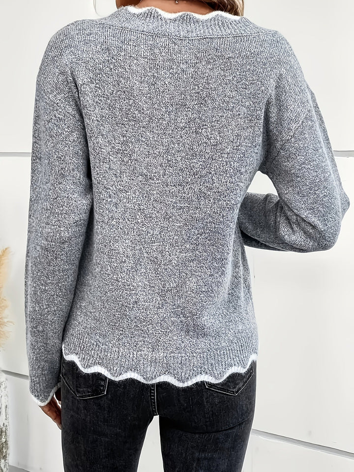 Éléonore™ | Pull Col V Festonné