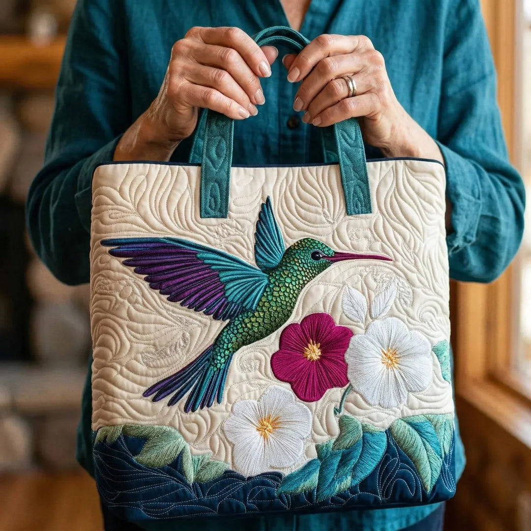 Sac matelassé - Colibri et fleur blanche