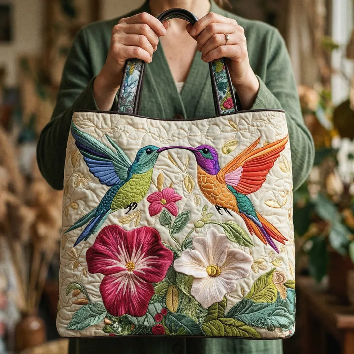 Sac matelassé - Colibri et fleurs blanches