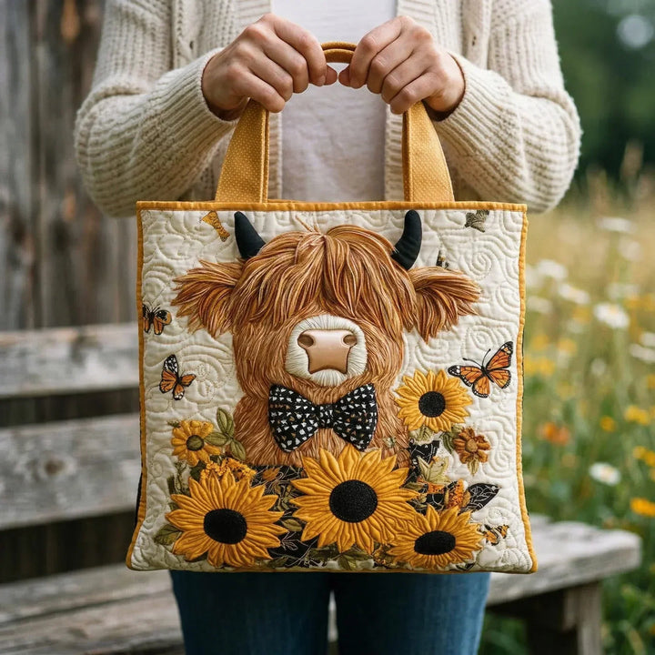 Sac matelassé - Vache Highland avec tournesols